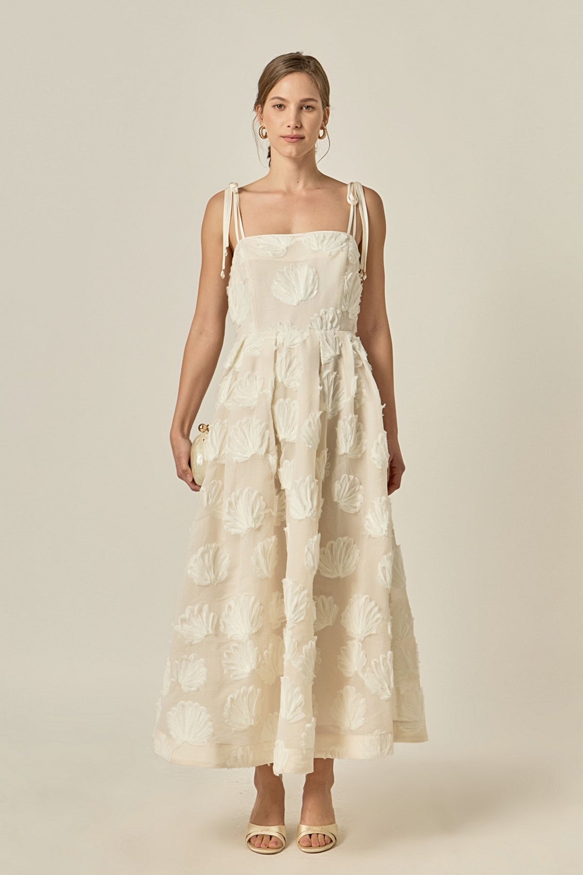 Embroidered Shell Sleeveless Midi Dress