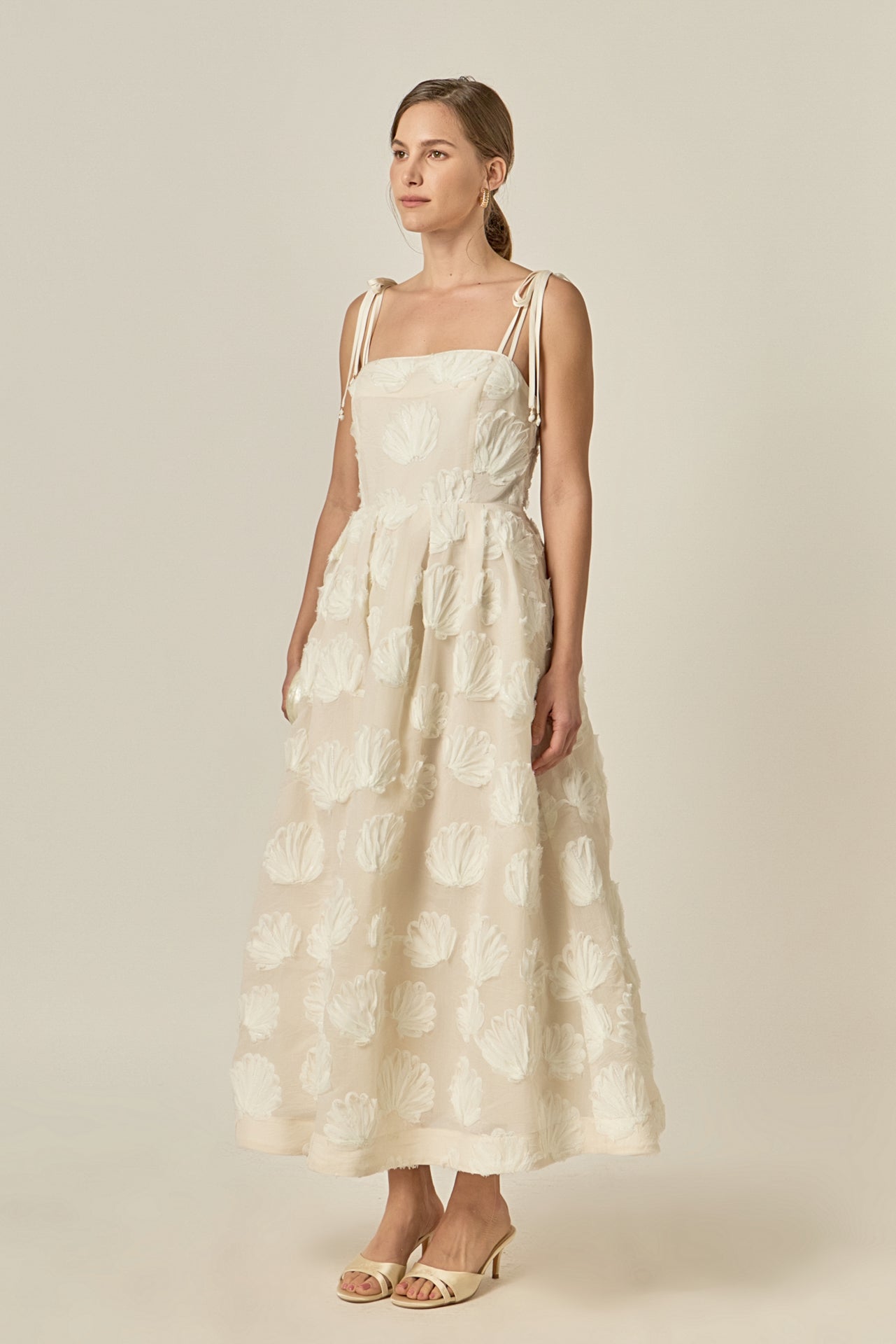 Embroidered Shell Sleeveless Midi Dress