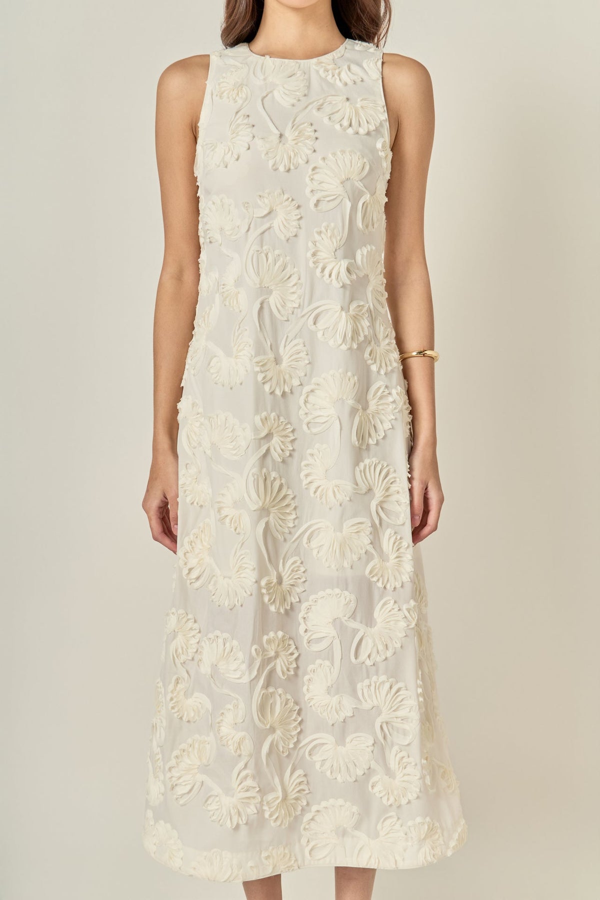 Textured Floral Sleeveless Midi Dress