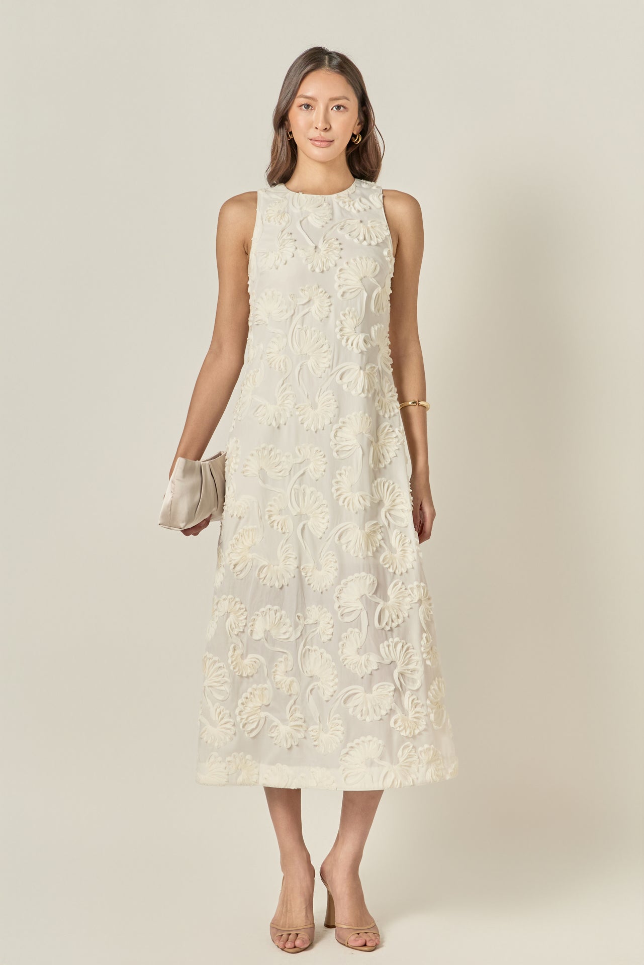 ENGLISH FACTORY - Textured Floral Sleeveless Midi Dress - DRESSES available at Objectrare