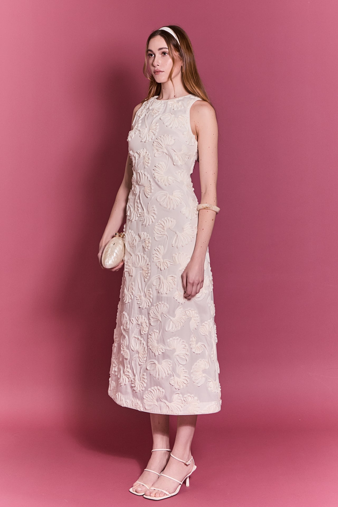 ENGLISH FACTORY - Textured Floral Sleeveless Midi Dress - DRESSES available at Objectrare