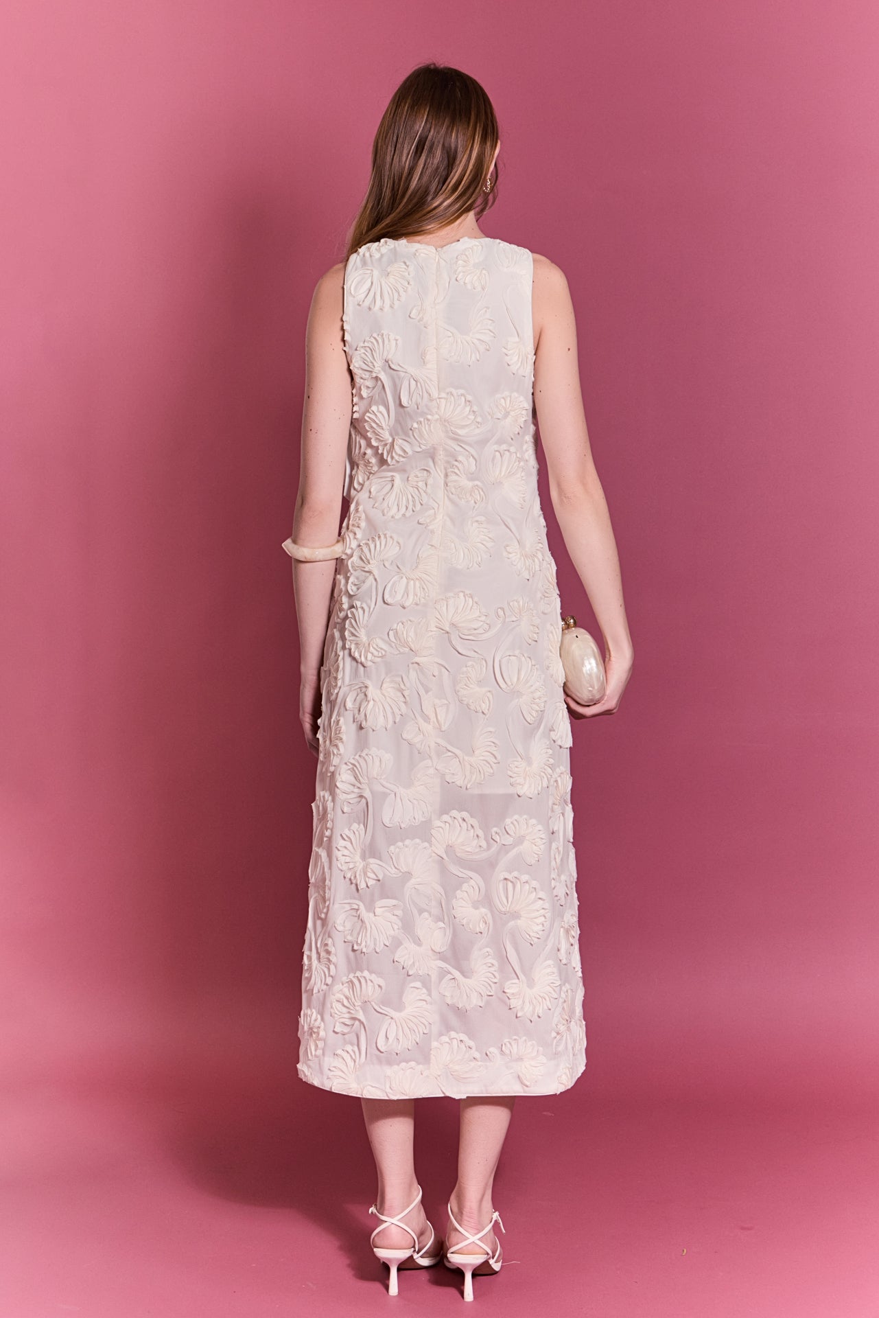 ENGLISH FACTORY - Textured Floral Sleeveless Midi Dress - DRESSES available at Objectrare
