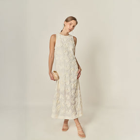 ENGLISH FACTORY - Textured Floral Sleeveless Midi Dress - DRESSES available at Objectrare