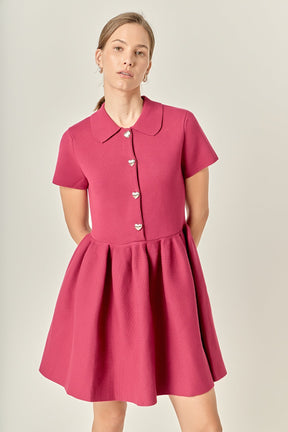ENGLISH FACTORY - Heart Button Knit Mini Dress - DRESSES available at Objectrare
