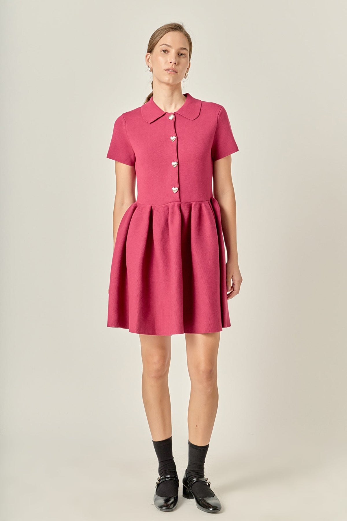 Heart Button Knit Mini Dress