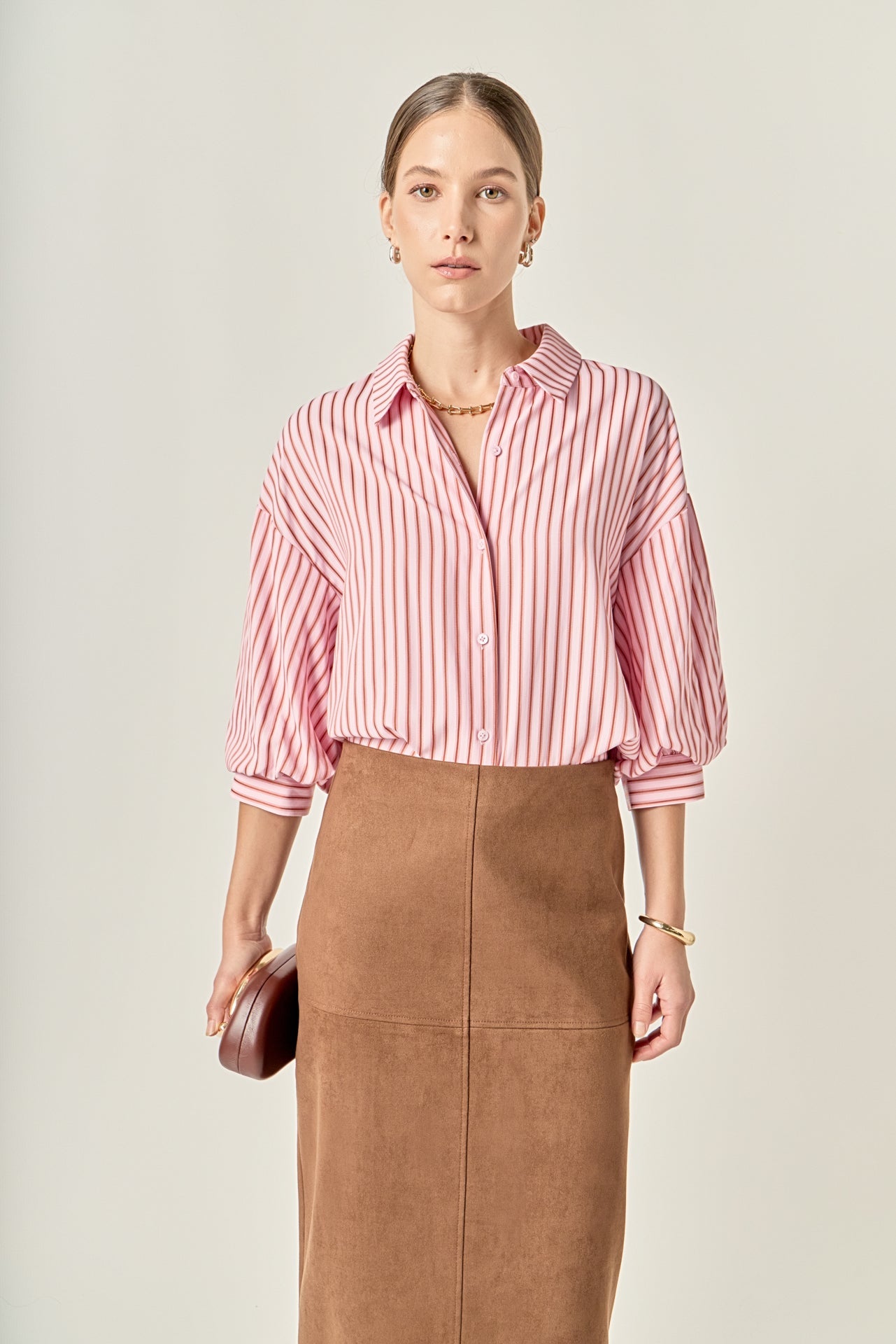 ENGLISH FACTORY - Striped Balloon Sleeve Shirt - TOPS available at Objectrare