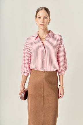 ENGLISH FACTORY - Striped Balloon Sleeve Shirt - TOPS available at Objectrare