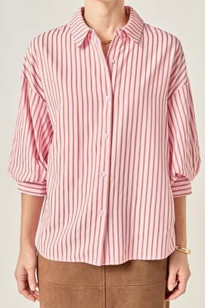 ENGLISH FACTORY - Striped Balloon Sleeve Shirt - TOPS available at Objectrare