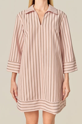 ENGLISH FACTORY - Stripe Collared Mini Dress - DRESSES available at Objectrare
