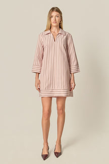ENGLISH FACTORY - Stripe Collared Mini Dress - DRESSES available at Objectrare