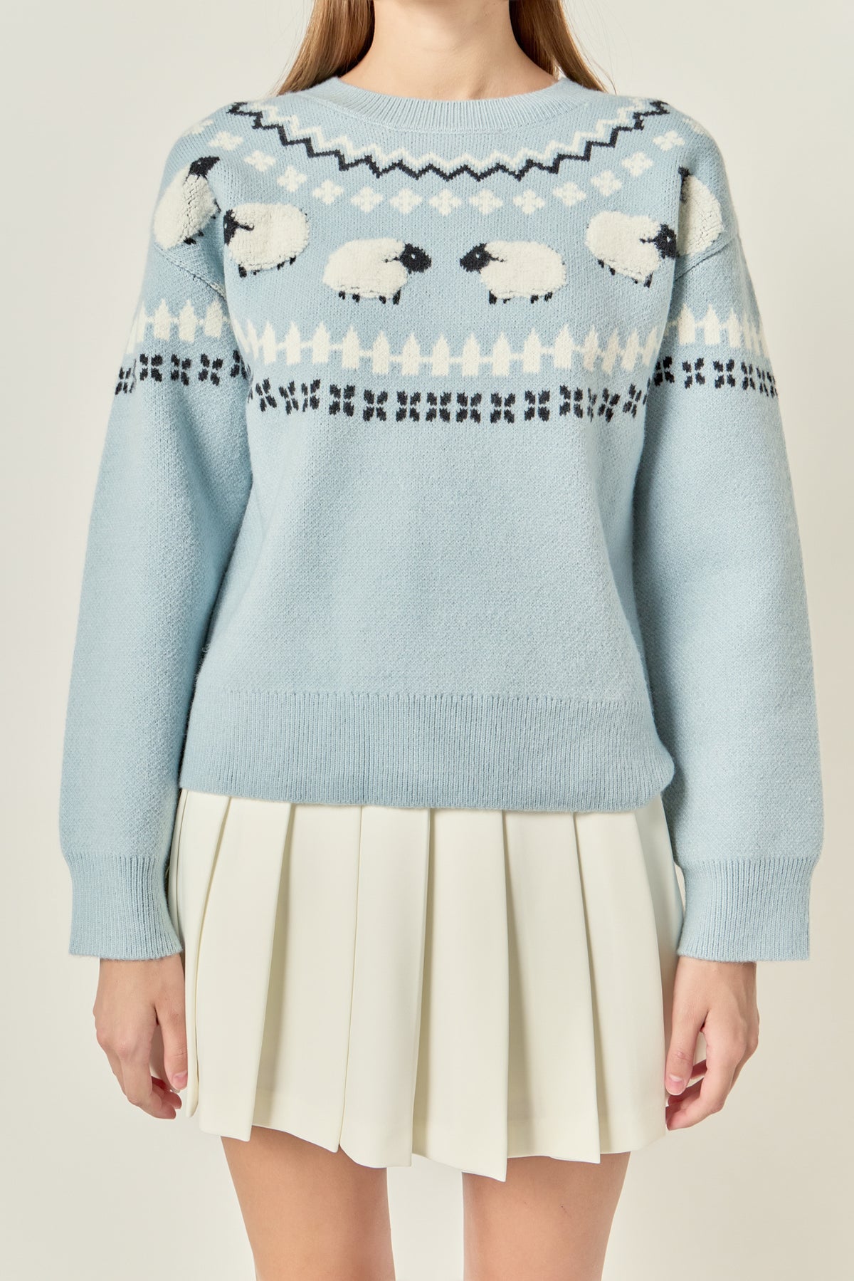 ENGLISH FACTORY - Sheep Faire Isle Long Sleeve Sweater - SWEATERS & KNITS available at Objectrare