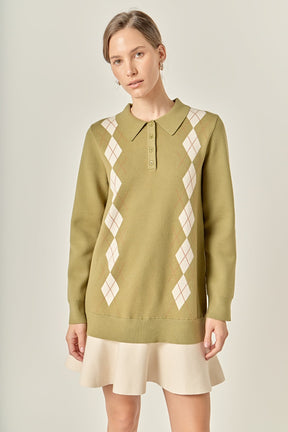 ENGLISH FACTORY - Argyle Polo Knit Dress - DRESSES available at Objectrare