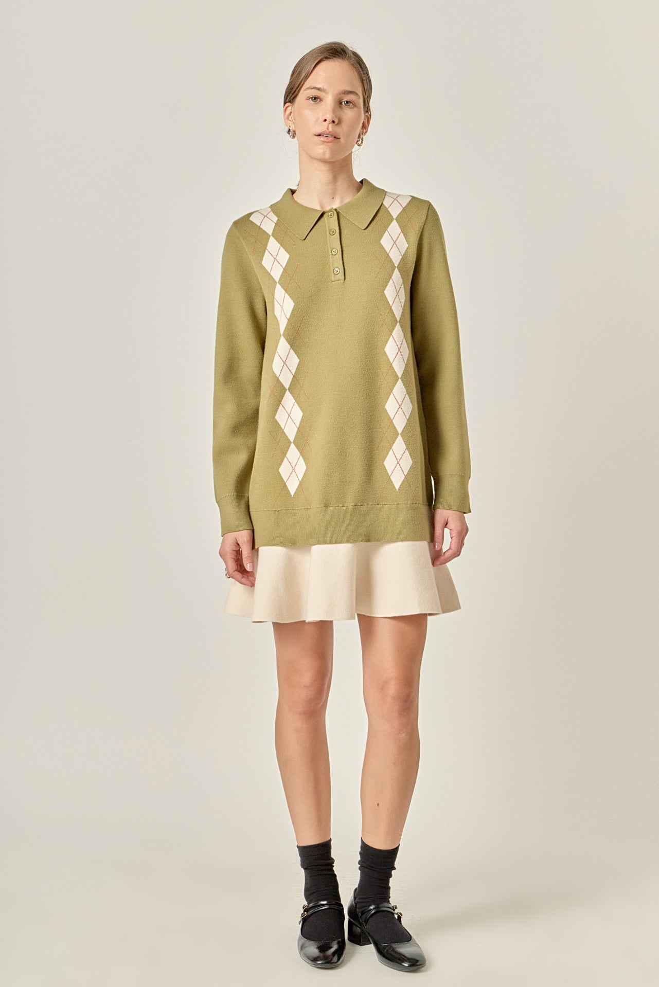 ENGLISH FACTORY - Argyle Polo Knit Dress - DRESSES available at Objectrare