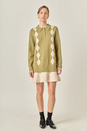 ENGLISH FACTORY - Argyle Polo Knit Dress - DRESSES available at Objectrare