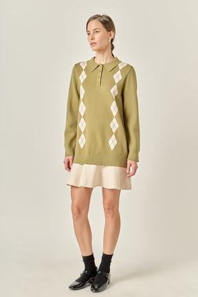 Argyle Polo Knit Dress