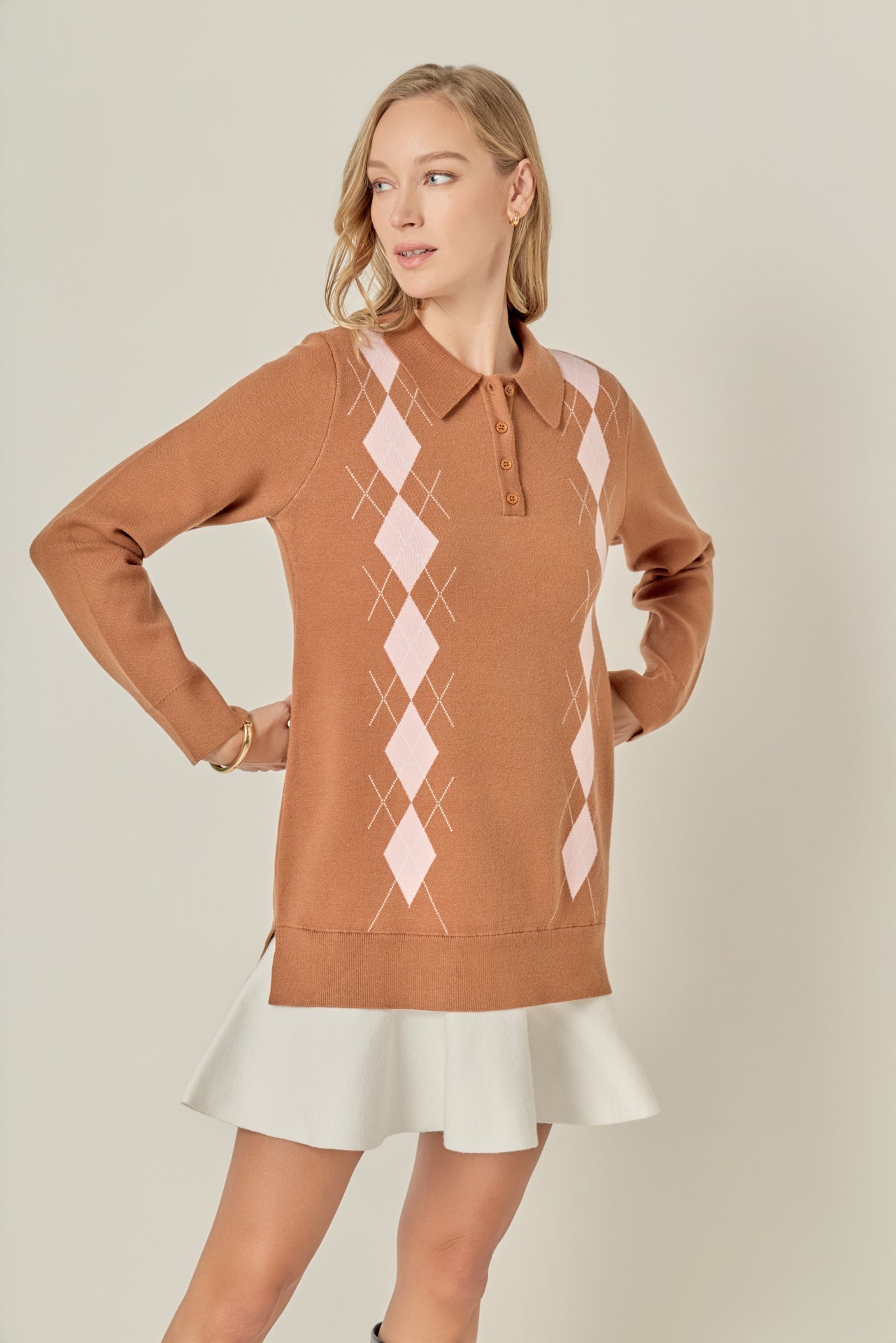 ENGLISH FACTORY - Argyle Polo Knit Dress - DRESSES available at Objectrare