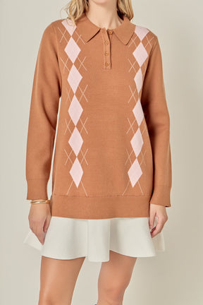 ENGLISH FACTORY - Argyle Polo Knit Dress - DRESSES available at Objectrare