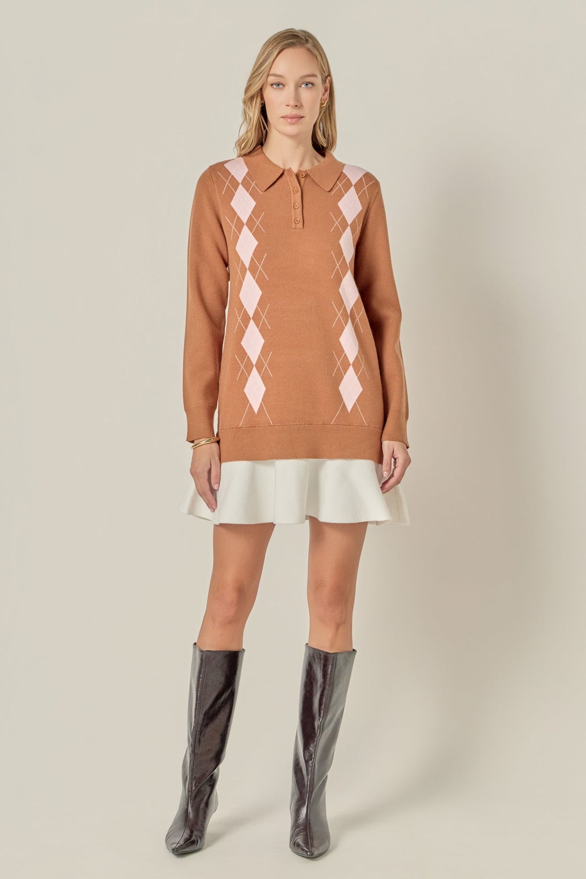 ENGLISH FACTORY - Argyle Polo Knit Dress - DRESSES available at Objectrare