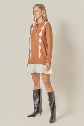 ENGLISH FACTORY - Argyle Polo Knit Dress - DRESSES available at Objectrare