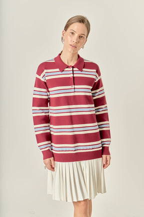 Stripe Polo Mixed Media Mini Dress