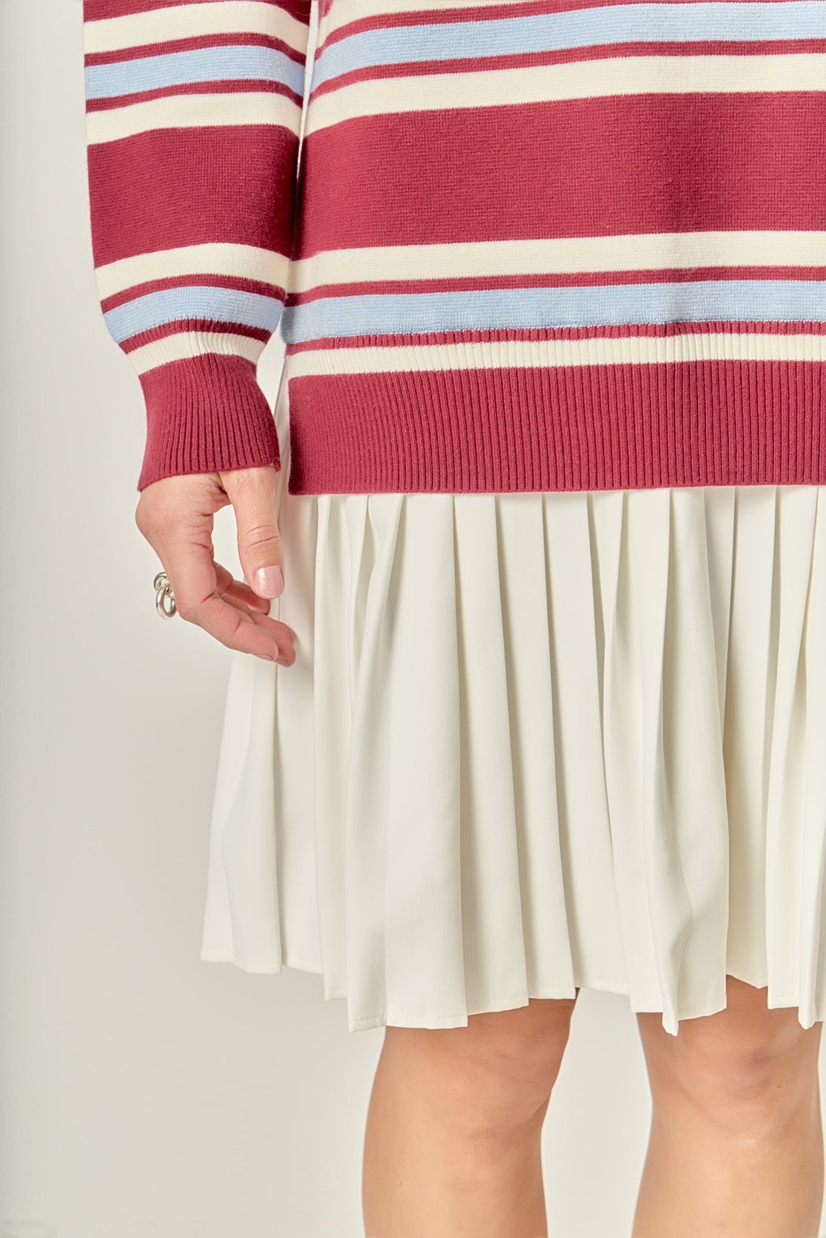 ENGLISH FACTORY - Stripe Polo Mixed Media Mini Dress - DRESSES available at Objectrare