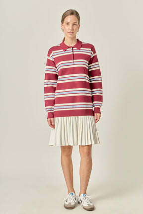 Stripe Polo Mixed Media Mini Dress