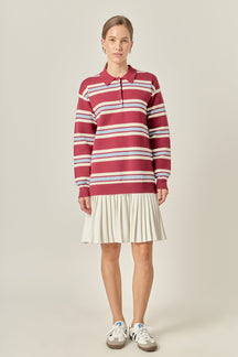 ENGLISH FACTORY - Stripe Polo Mixed Media Mini Dress - DRESSES available at Objectrare