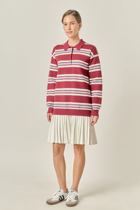 ENGLISH FACTORY - Stripe Polo Mixed Media Mini Dress - DRESSES available at Objectrare