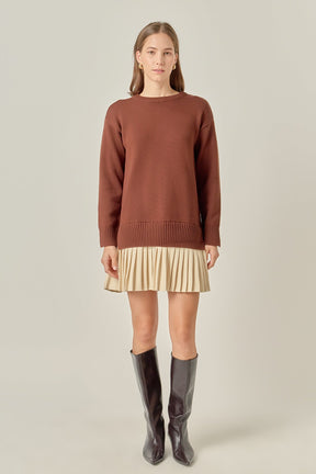 ENGLISH FACTORY - Mixed Media Pleated Mini Dress - DRESSES available at Objectrare