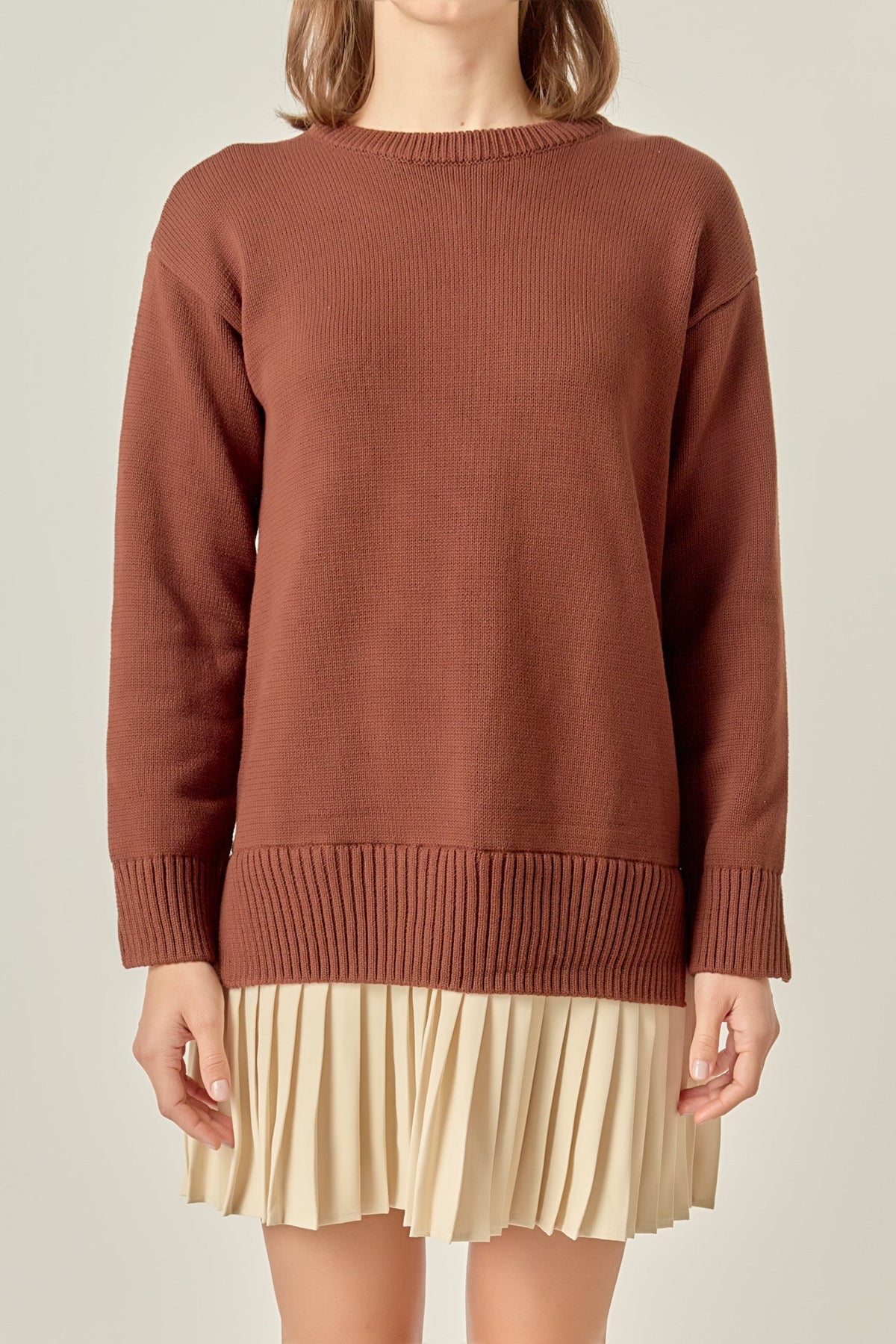 Mixed Media Pleated Mini Dress