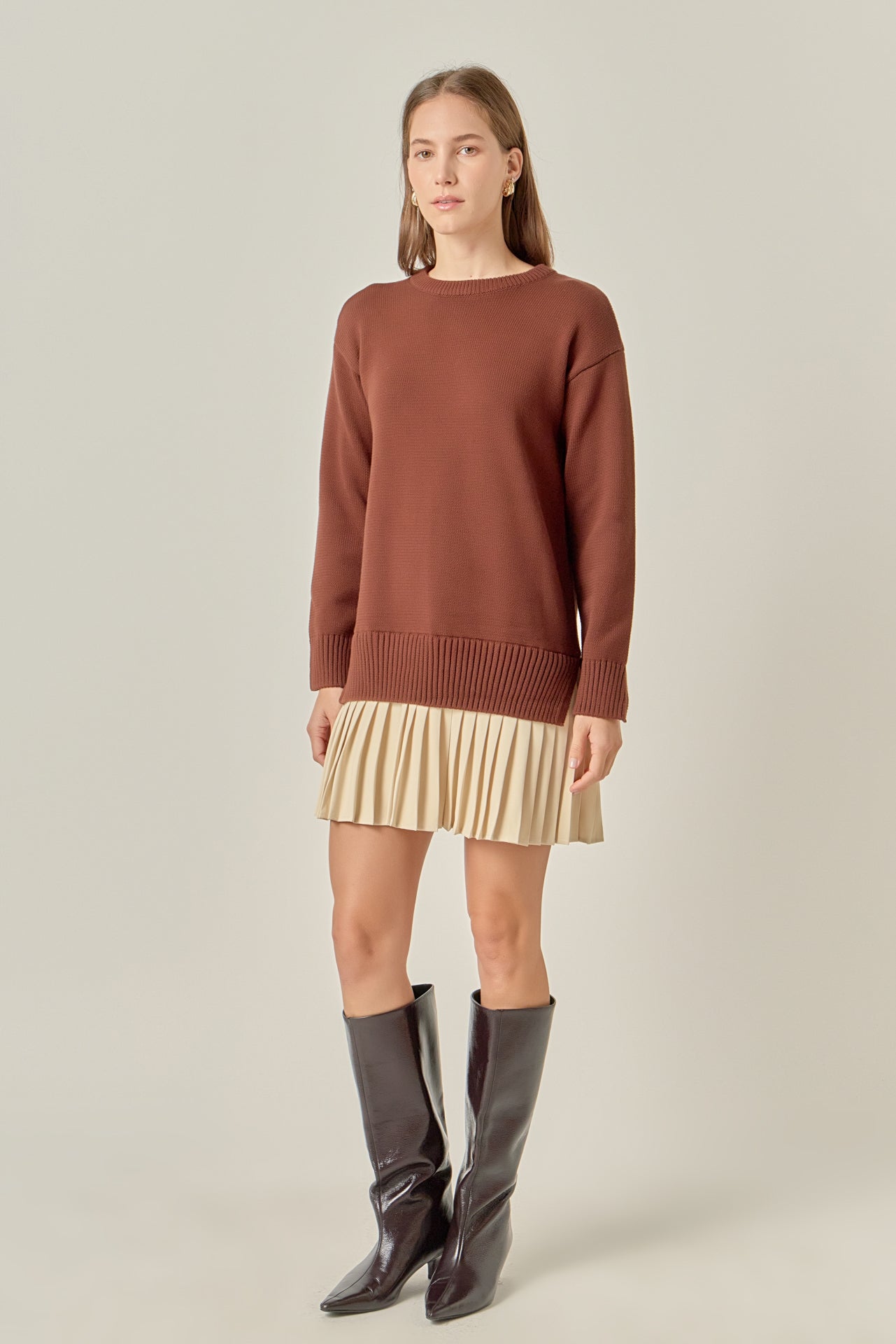 ENGLISH FACTORY - Mixed Media Pleated Mini Dress - DRESSES available at Objectrare