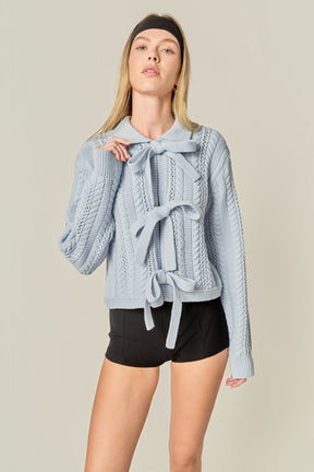 ENGLISH FACTORY - Cable Bow Cardigan - SWEATERS & KNITS available at Objectrare