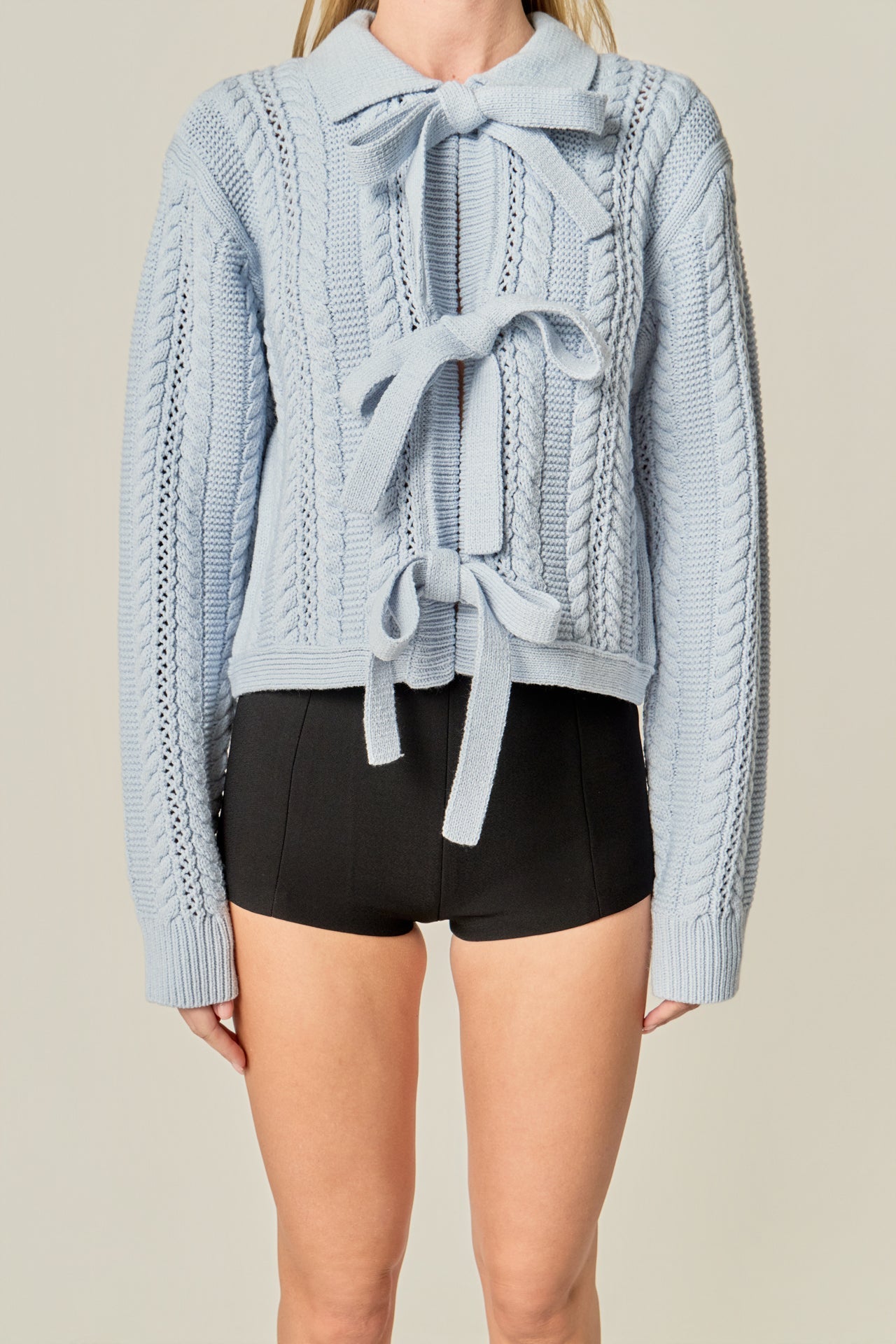 ENGLISH FACTORY - Cable Bow Cardigan - SWEATERS & KNITS available at Objectrare