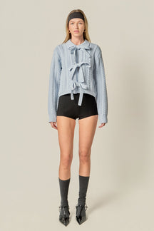 ENGLISH FACTORY - Cable Bow Cardigan - SWEATERS & KNITS available at Objectrare