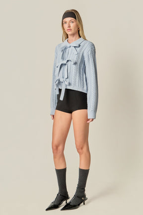 ENGLISH FACTORY - Cable Bow Cardigan - SWEATERS & KNITS available at Objectrare