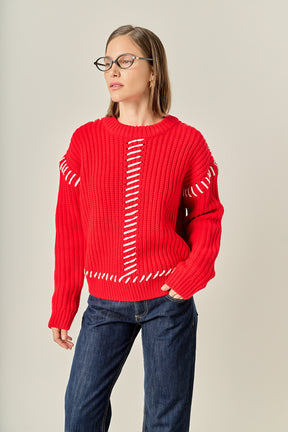 Stitch Detailed Chunky Crew Neck Knit