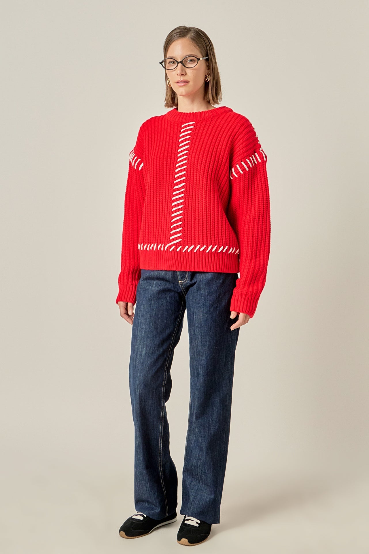 ENGLISH FACTORY - Stitch Detailed Chunky Crew Neck Knit - SWEATERS & KNITS available at Objectrare
