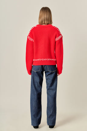 Stitch Detailed Chunky Crew Neck Knit