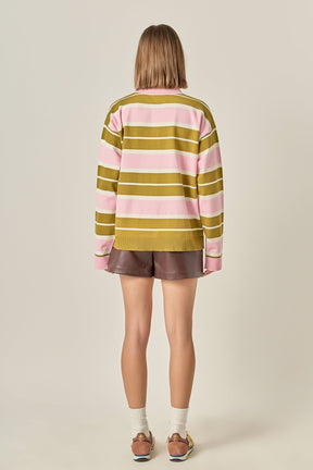 ENGLISH FACTORY - Striped Polo Knit Shirt - TOPS available at Objectrare