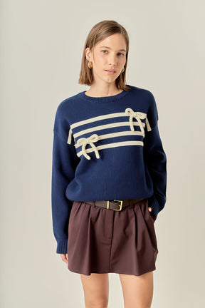 ENGLISH FACTORY - Eloise Bow Striped Knit Top - TOPS available at Objectrare
