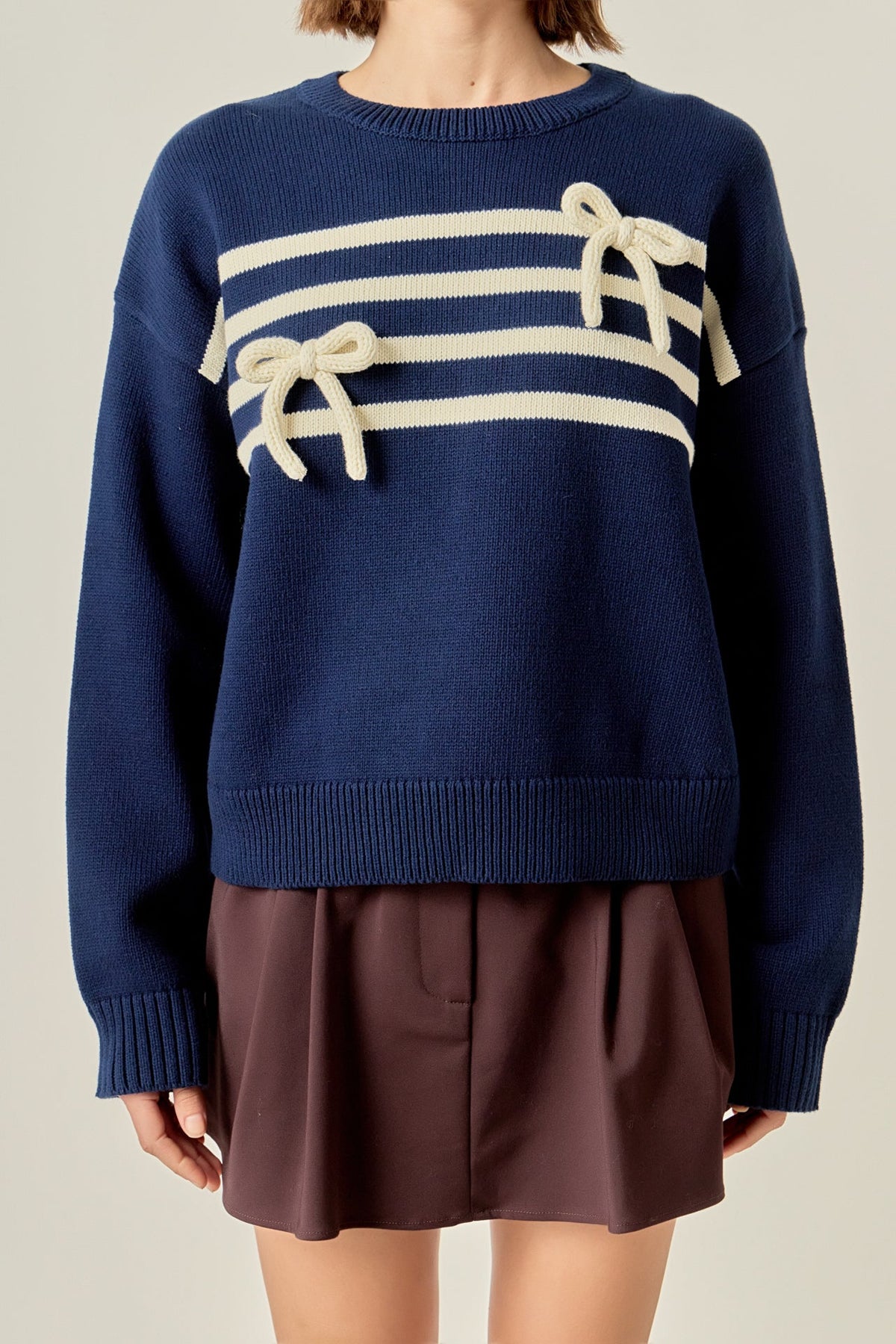 ENGLISH FACTORY - Eloise Bow Striped Knit Top - TOPS available at Objectrare