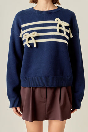ENGLISH FACTORY - Eloise Bow Striped Knit Top - TOPS available at Objectrare