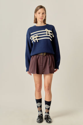 ENGLISH FACTORY - Eloise Bow Striped Knit Top - TOPS available at Objectrare