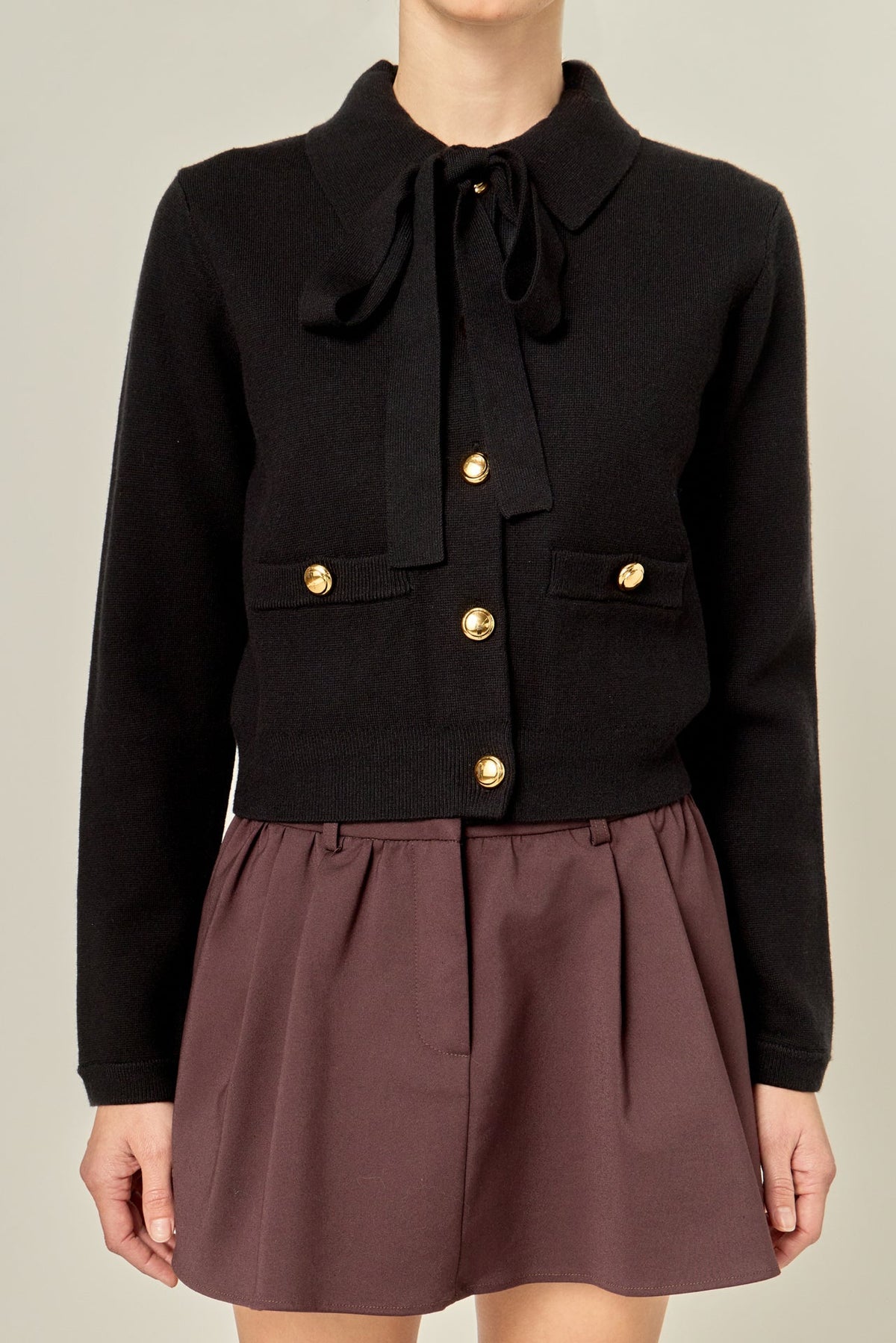 ENGLISH FACTORY - Detachable Bow Cardigan - SWEATERS & KNITS available at Objectrare