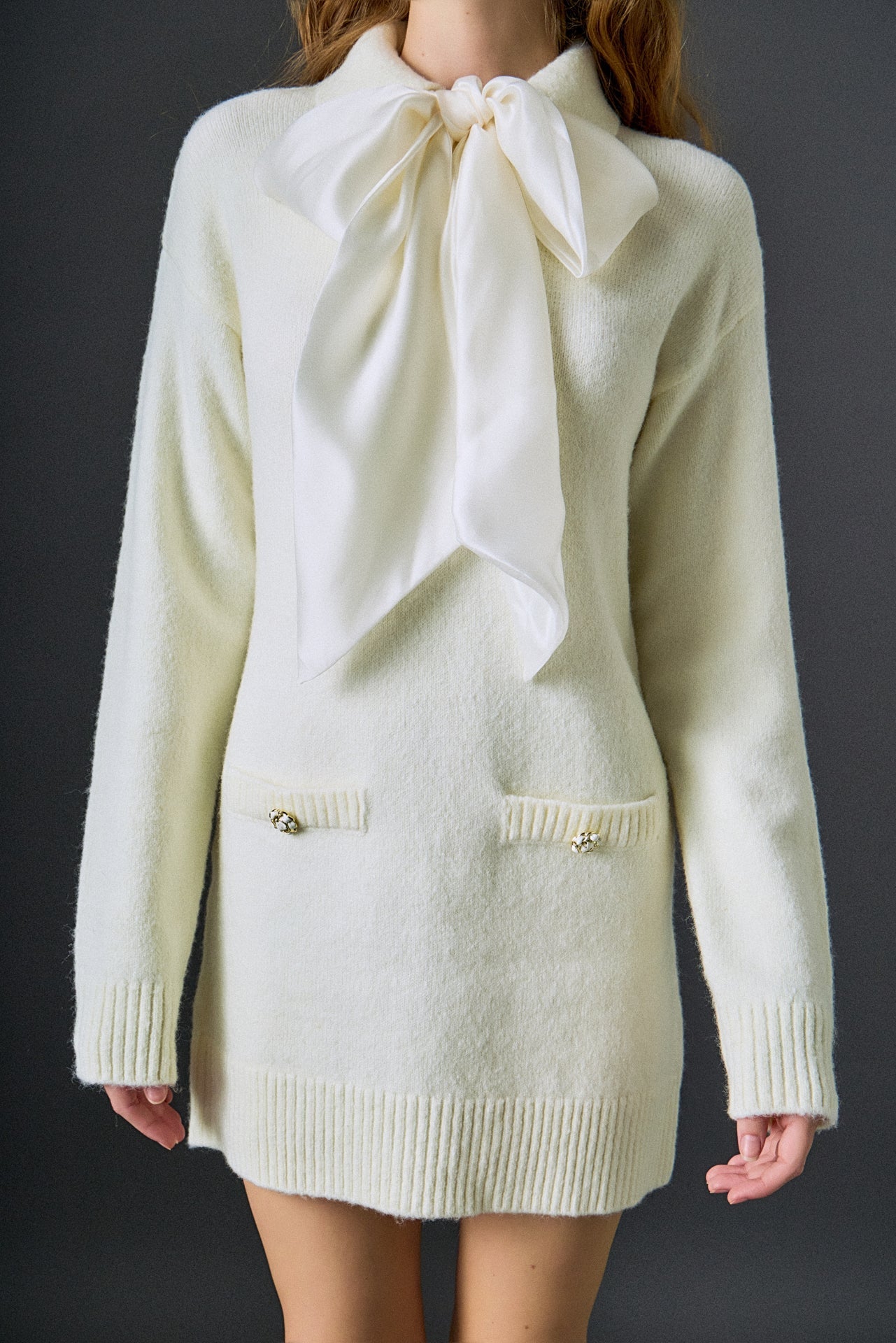 ENGLISH FACTORY - Detachable Bow Knit Dress - DRESSES available at Objectrare