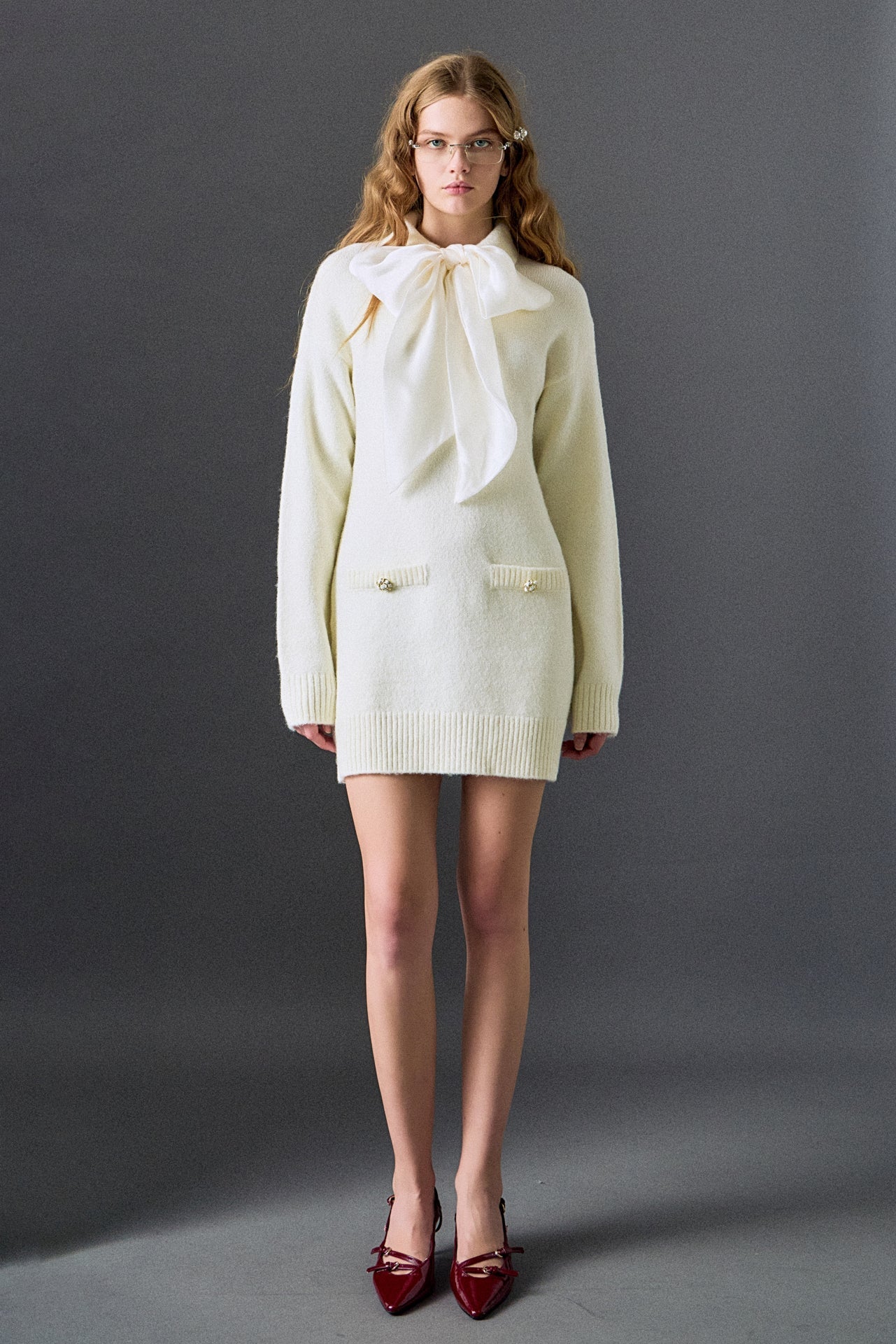 ENGLISH FACTORY - Detachable Bow Knit Dress - DRESSES available at Objectrare