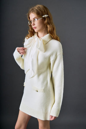 ENGLISH FACTORY - Detachable Bow Knit Dress - DRESSES available at Objectrare