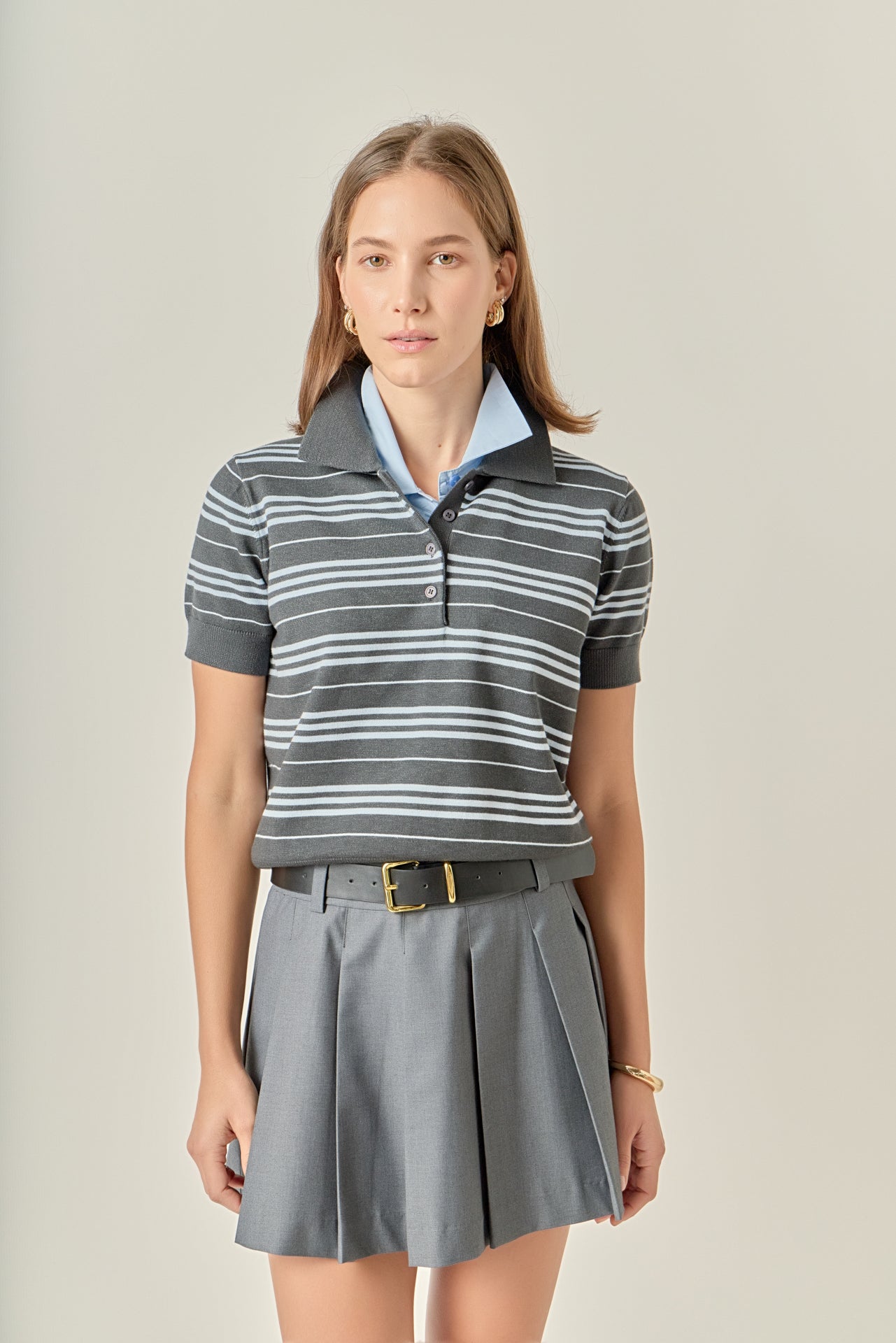 ENGLISH FACTORY - Striped Polo Knit Top - TOPS available at Objectrare
