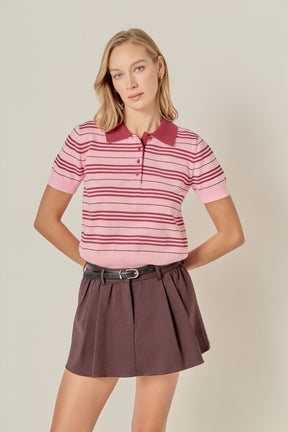 ENGLISH FACTORY - Striped Polo Knit Top - TOPS available at Objectrare