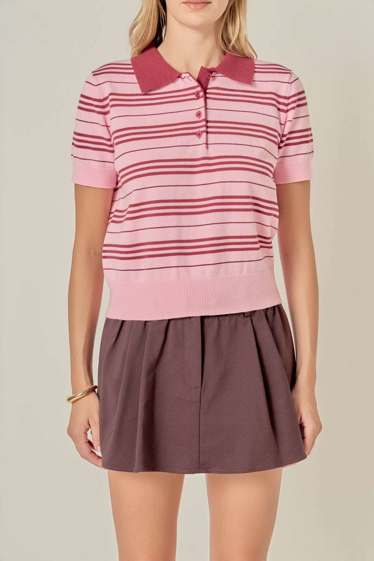 ENGLISH FACTORY - Striped Polo Knit Top - TOPS available at Objectrare